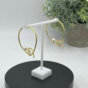 Amber Sceats Designer Gold Plated White Pearl Swirl Loopy Hoop Pierced Earrings